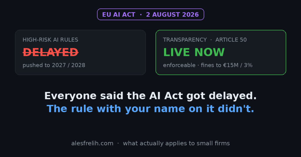 Everyone Said the EU Delayed the AI Act. Here’s the Part That Went Live Anyway.